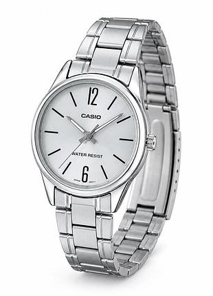 Женские часы casio ltp-v005d-7b с металлическим браслетом и серебристым циферблатом