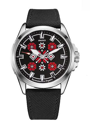 Патріотичний наручний годинник awarder embroidery silver-red black battery 10atm