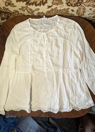 Біла бавовняна блуза massimo dutti з мереживом та вишивкою (xl)