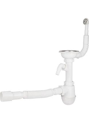 Сифон для кухонної мийки lidz (whi) 60 08 e001 01 eco з круглим переливом (вихід 50 мм)