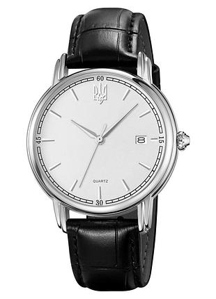 Класичний чоловічий годинник awarder 020 тризуб cрібло silver-white, шкіряний ремінець, японський механізм