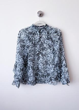 Шифоновая рубашка блуза в цветы zara голубая