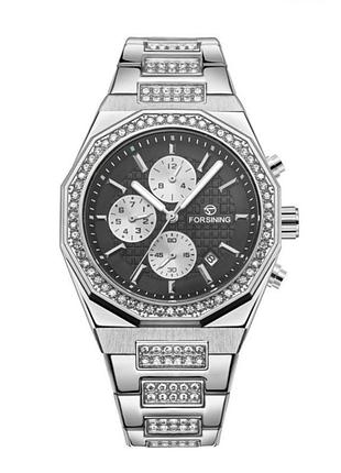 Наручные механические часы forsining 8314 silver-black steel