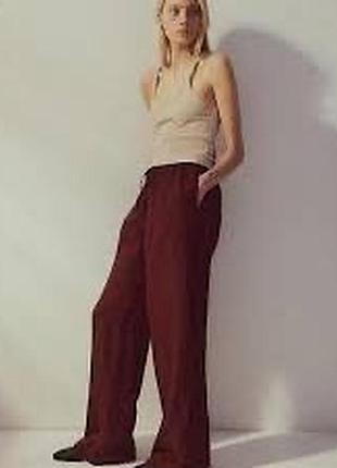 H&m штани лляні прямі широкі висока посадка стильна модель