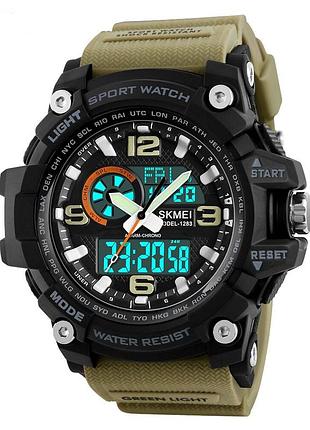 Мужские часы skmei 1283 black-khaki wristband.
