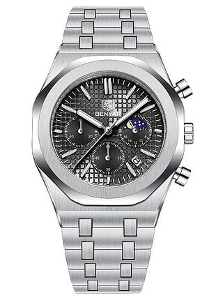 Мужские часы bennyar by-5228m silver-black с хронографом и фазами луны