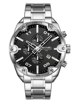 Мужские наручные часы skmei 9387sibk silver-black со стальным браслетом
