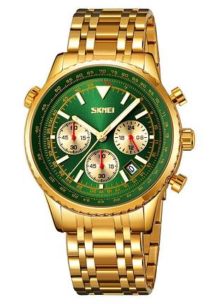 Классические мужские часы skmei 9333gdgn gold-green