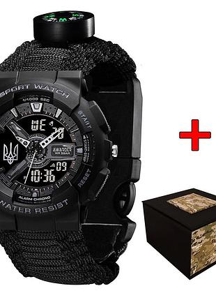 Мужские часы awarder 005 трезуб серебро black + паракордовый ремешок black