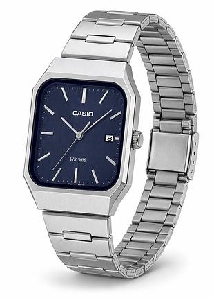 Чоловічий годинник casio mtp-b185d-2a1 з синім циферблатом та сталевим браслетом