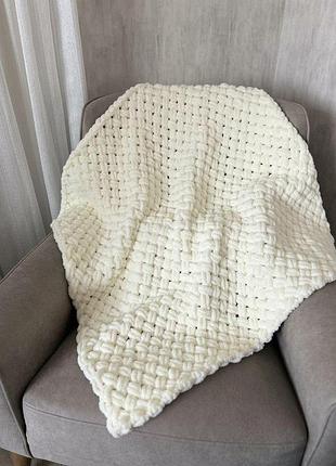 Плюшевый плед детский alize puffy 90×90 см, вязаный плед для новорожденного, молочный