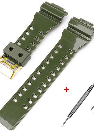 Ремешок для casio g-shock ga-100/110/120 army green-glossy gd