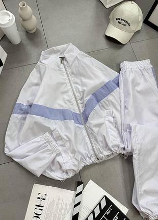 Костюм женский из плащёвки двухцветный белый, 42-48