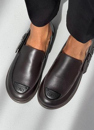 Утеплені плюшем шкіряні лофери barefoot коричневі