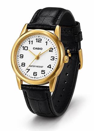 Женские часы casio ltp-v001gl-7b с золотистым корпусом и кожаным ремешком