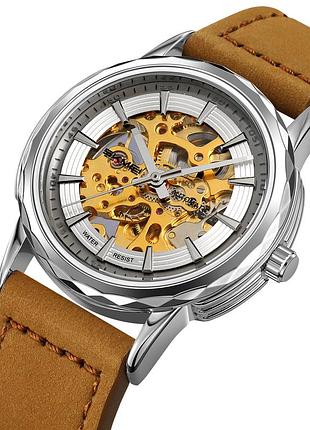Skmei m035lsiltbn silver-light brown leather 2