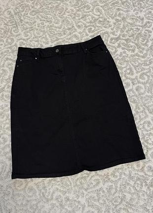Джинсова спідниця, юбка жіноча подовжена чорна 16, xl 42