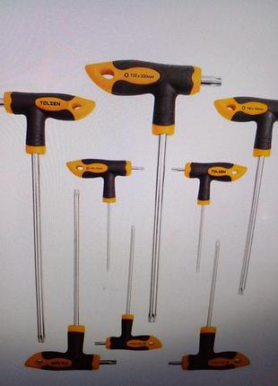 Набор т-образных отверток tolsen torx 8 шт (t10-t50) ключей с двухкомпонентной рукояткой