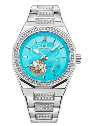Наручний механічний годинник forsining 8313 silver-blue steel