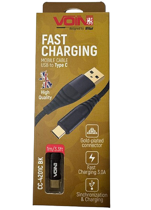 Кабель voin usb - type c 3а, 1m, black (швидка зарядка/передача даних) cc-4201c bk