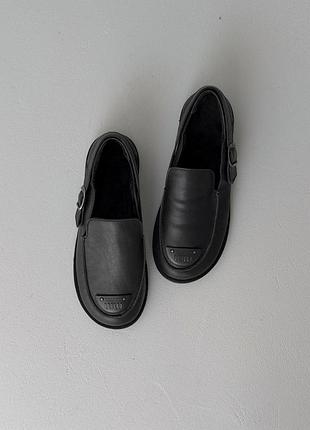 Стильні чорні утеплені лофери barefoot з натуральної шкіри 🖤