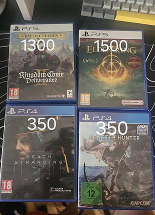 Диски ps5/ps4 elden ring, kingdom come deliverance 2, monster hunter world, death stranding