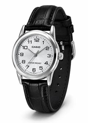 Женские часы casio ltp-v001l-7b с кожаным ремешком и серебристым циферблатом