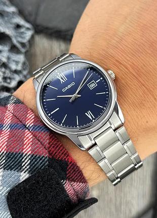Чоловічий годинник casio mtp-v002d-2b3 original з синім циферблатом та сталевим браслетом 5