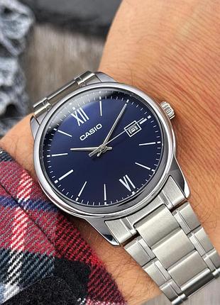 Чоловічий годинник casio mtp-v002d-2b3 original з синім циферблатом та сталевим браслетом 6