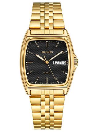 Женские часы skmei 2628gdbk gold-black с металлическим браслетом и календарем
