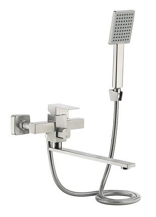 Смеситель для ванны с поворотным изливом и душевым гарнитуром lidz helix 005 nickel (k35) (ldhel005nks49180)