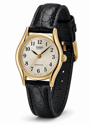 Женские часы casio ltp-1094q-7b2 с кожаным ремешком и золотистым корпусом