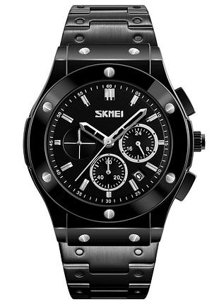 Чоловічий наручний годинник skmei 9157sbk black-steel зі сталевим браслетом