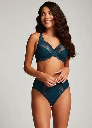 Комплект жіночої білизни мереживо hunkemoller 75e(80d) і s(m) смарагд фул кап
