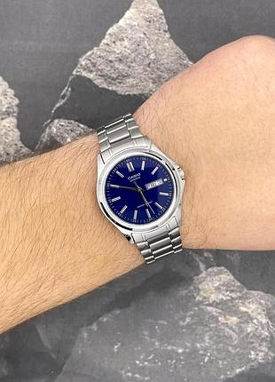 Чоловічий годинник casio mtp-1239d-2a classic з синім циферблатом та сталевим браслетом 4