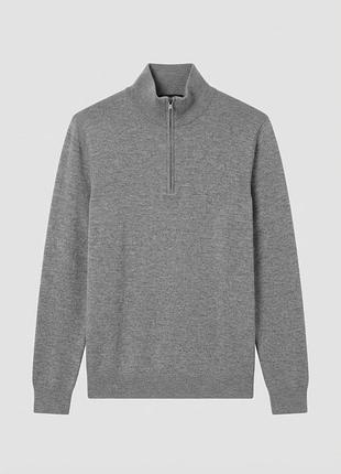 Шерстяной мужской серый свитер на молнии 1/4 (michael kors core merino quiarter zip) шерсть мериносы
