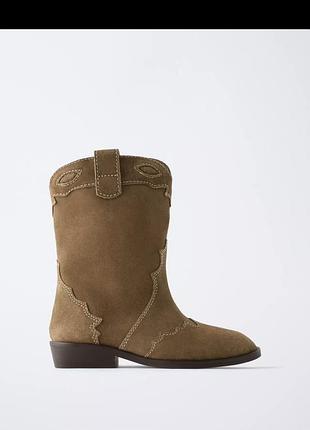 Чоботи zara split leather cowboy boots