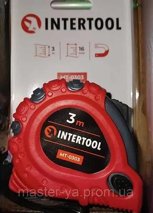 Рулетка с металлическим полотном 3 м x 16 мм "супер магнит" blister intertool mt-0303