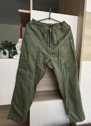 Жіночі зелені котонові щільні  штани демі f&f l/xl