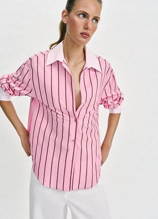 Поплиновая рубашка в полоску оверсайз от zara
