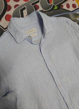 Льняная мужская рубашка massimo dutti в полоску | 100% linen | размер s