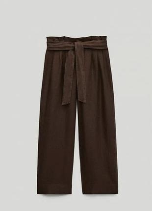 Лляні вкорочені широкі штани жіночі massimo dutti коричневі однотонні розмір xs
