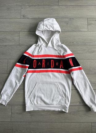Чоловіча біла кофта худі найк джордан nike air jordan fleece pullover hoodie size s с розмір джемпер светр кенгурушка батнік пайта толстовка оригінал
