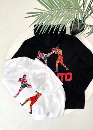 Мужское худи manto белое черное манто с принтом на микрофлисе білий, m