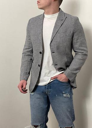 1309 / сірий легкий піджак massimo dutti, гусяча лапка, чорний, літній, массімо дутті, оригінал