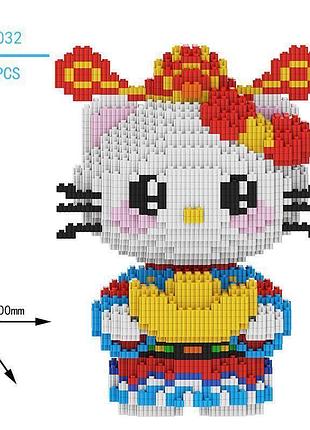 3d-конструктор із мікроблоків (наноблоків) hello kitty «богородіння» в китайському стилі із золотим равликом юаньбао.
