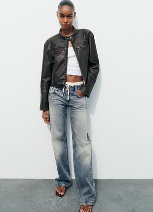 Шкіряна куртка zara косуха еко з потертостями