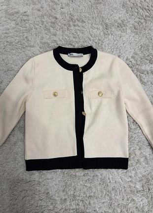 Кардиган жіночий zara молочний з чорним
