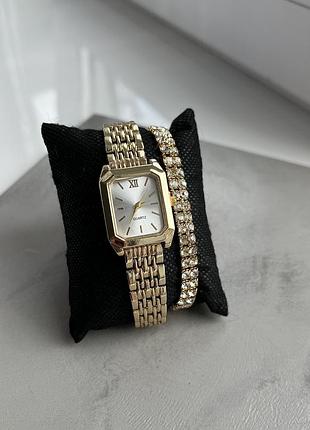 Жіночий кварцовий годинник під золото 💛+ браслет 💎