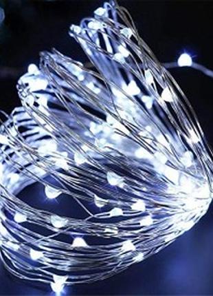 Гірлянда нитка роса від usb, 30м, 300led + пульт, холодний білий / світлодіодна новорічна гірлянда